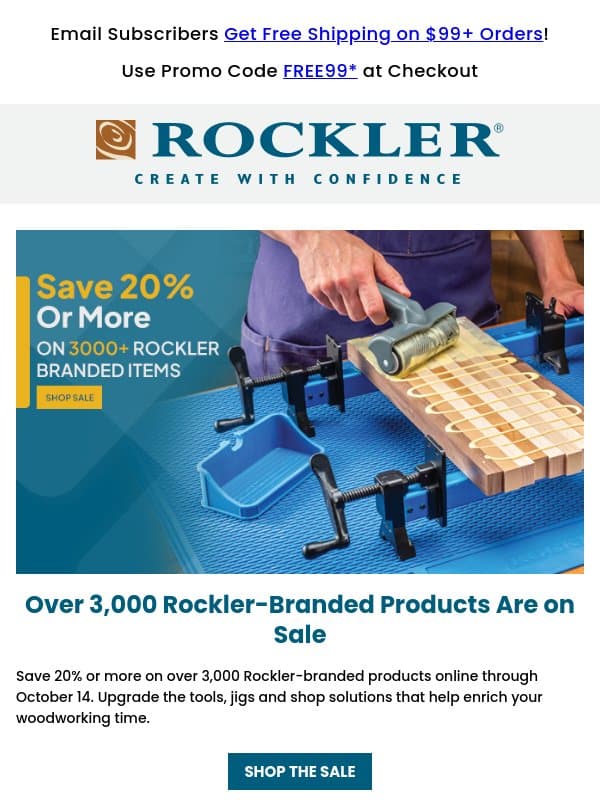 Save 20% or More on 3,000+ Rockler-Branded Items email from Rockler