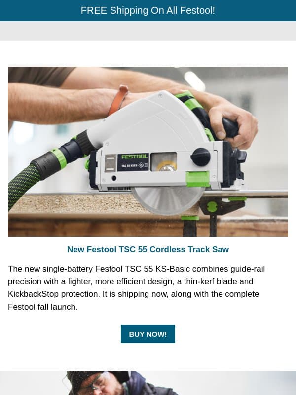 Now Shipping: The New Festool TSC 55 and Fall Tool Launch email from Rockler