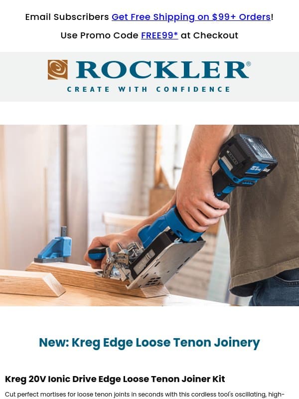 Meet Kreg Edge: Pre-order the New Cordless Joinery System email from Rockler