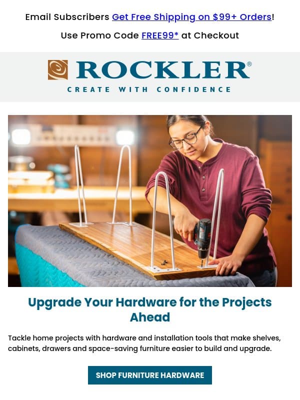 Hardware Upgrades for Shelves, Drawers and More! email from Rockler
