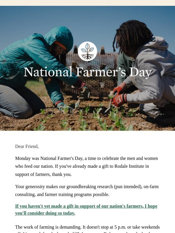 👩🌾Thank You! 👨🌾 email from Rodale Institute