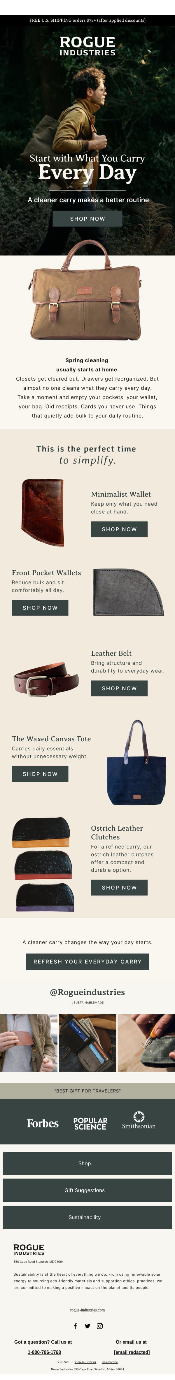 Spring Clean What You Carry email from Rogue Industries screenshot