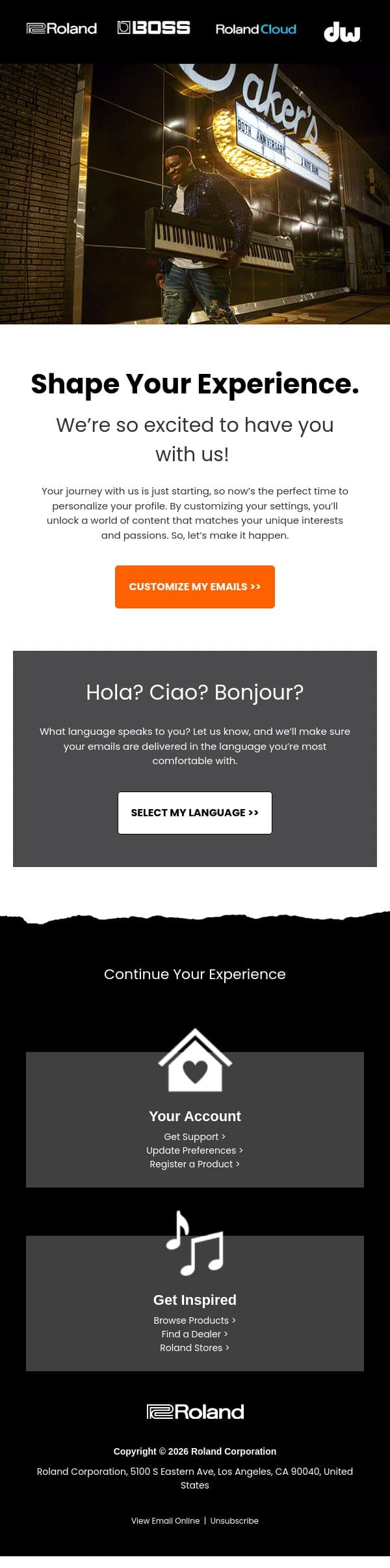 Customize Your Journey 💫 email from Roland Cloud screenshot