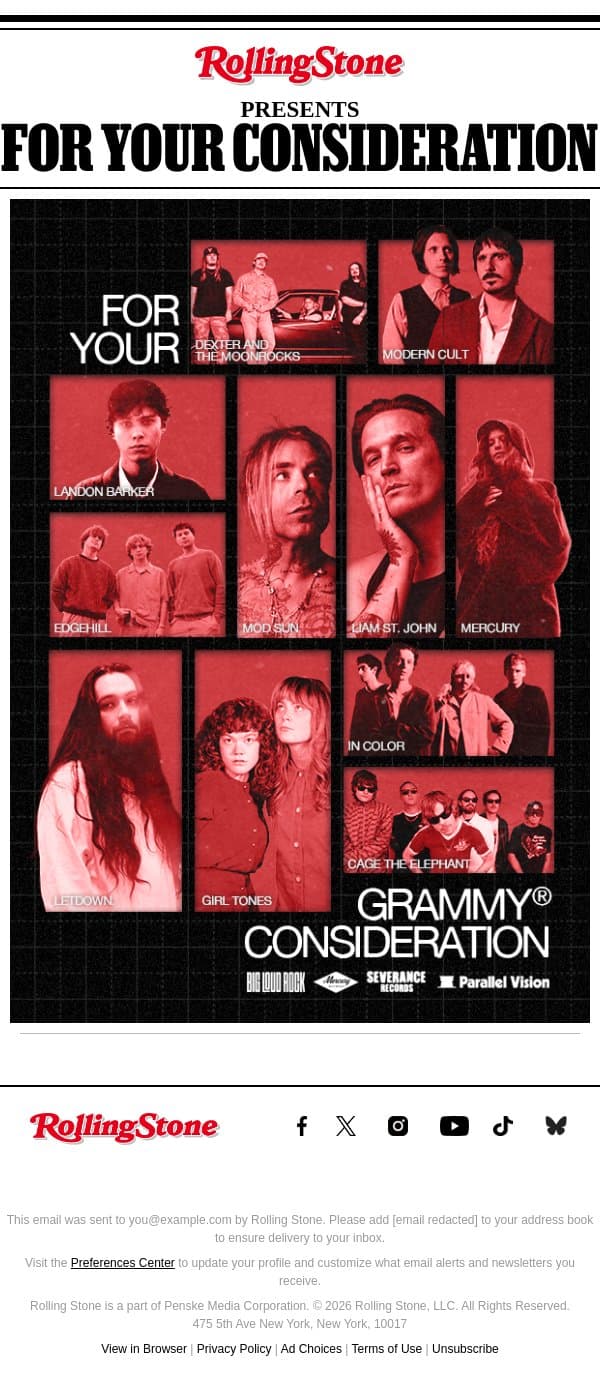 Big Loud Rock: For Your GRAMMY® Consideration email from Rolling Stone screenshot