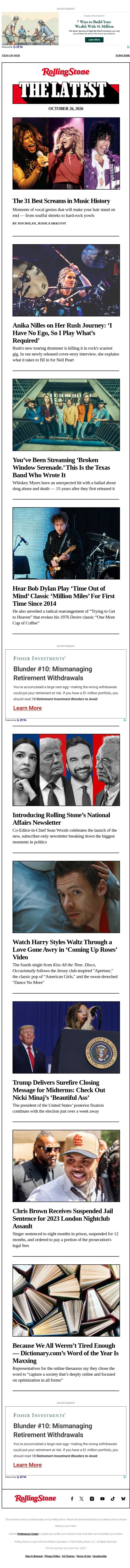The 31 Best Screams in Music History email from Rolling Stone screenshot