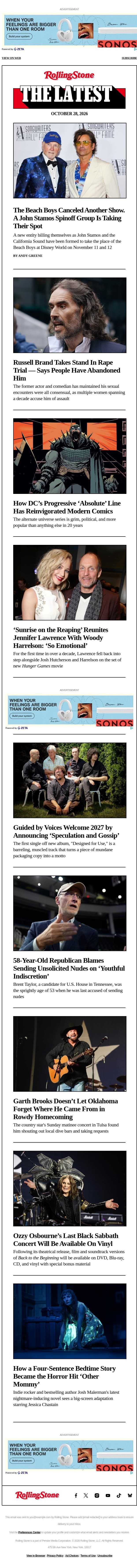 John Stamos Spinoff Replaces Beach Boys as Group Cancels Another Gig email from Rolling Stone screenshot