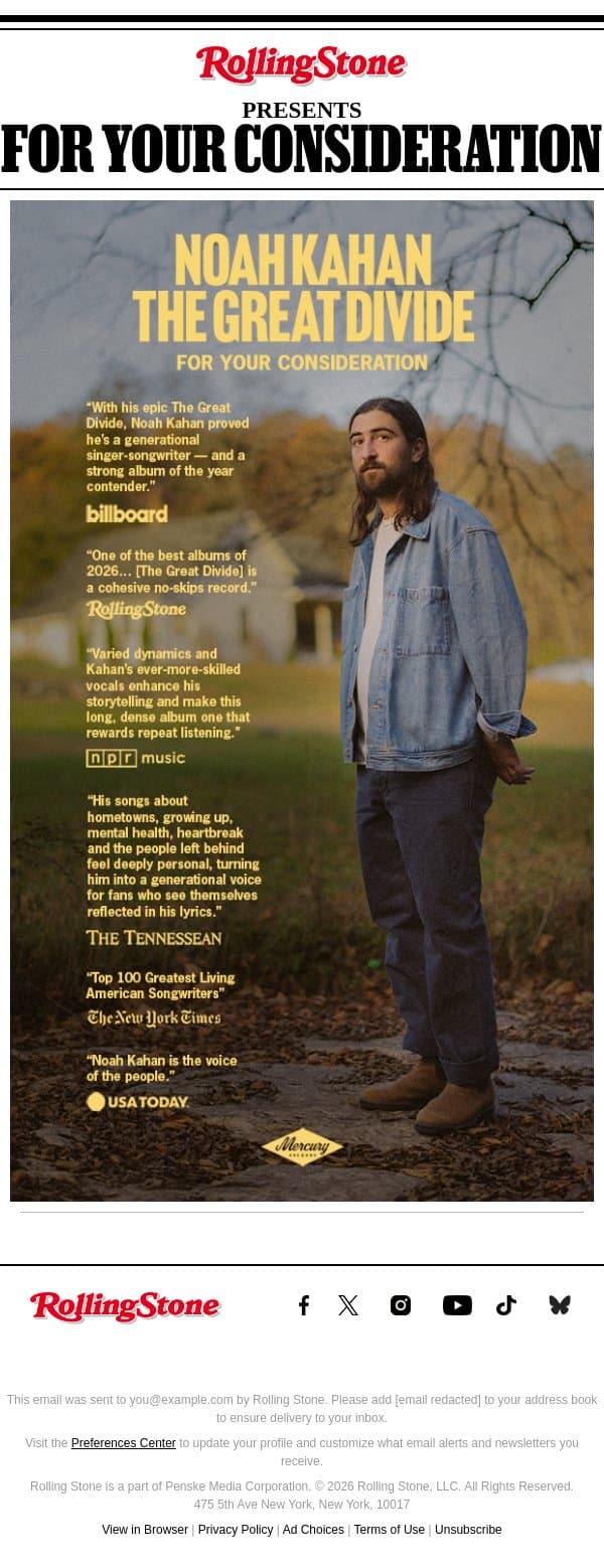 The Noah Kahan Phenomenon email from Rolling Stone screenshot