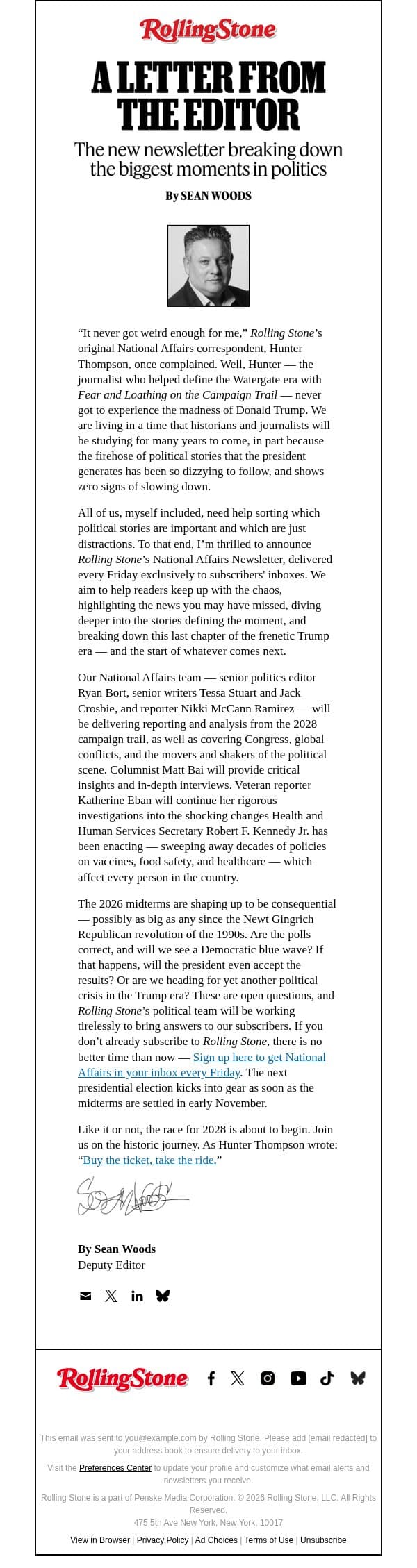 Introducing Rolling Stone’s National Affairs Newsletter email from Rolling Stone screenshot