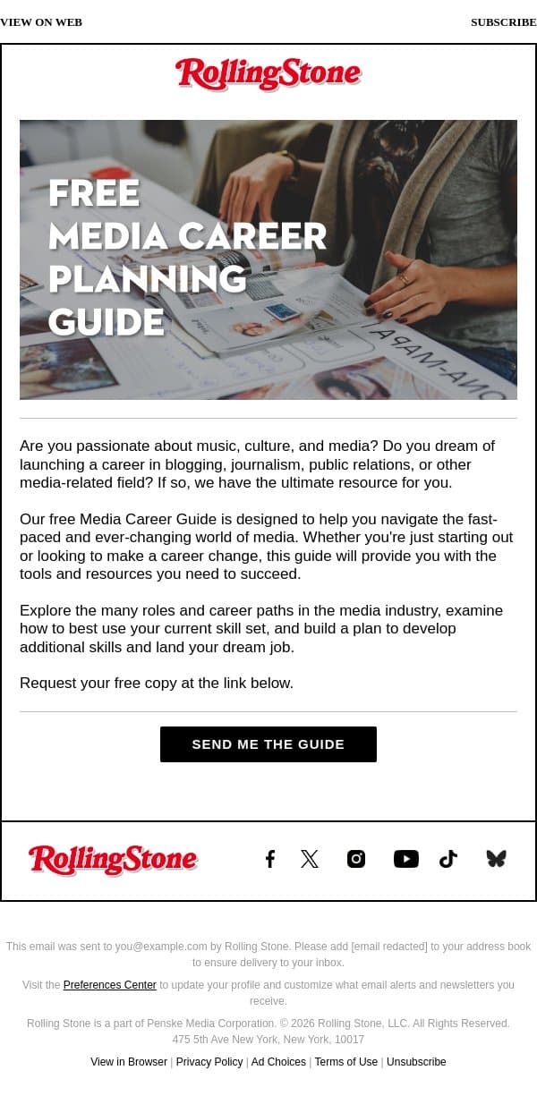 Launch Your Media Career email from Rolling Stone screenshot