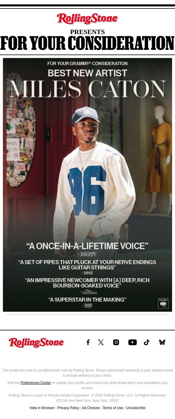 Miles Caton: For Your GRAMMY® Consideration email from Rolling Stone screenshot