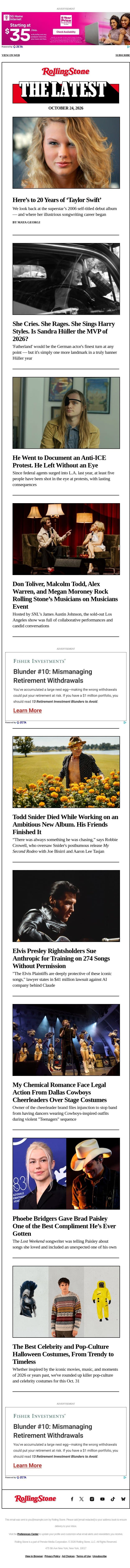 Here's to 20 Years of 'Taylor Swift' email from Rolling Stone screenshot