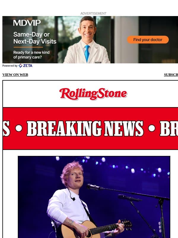 Ed Sheeran Breaks Silence on Macklemore Leaving Tour: Venue, Promoter Made 'Final' Decisions email from Rolling Stone