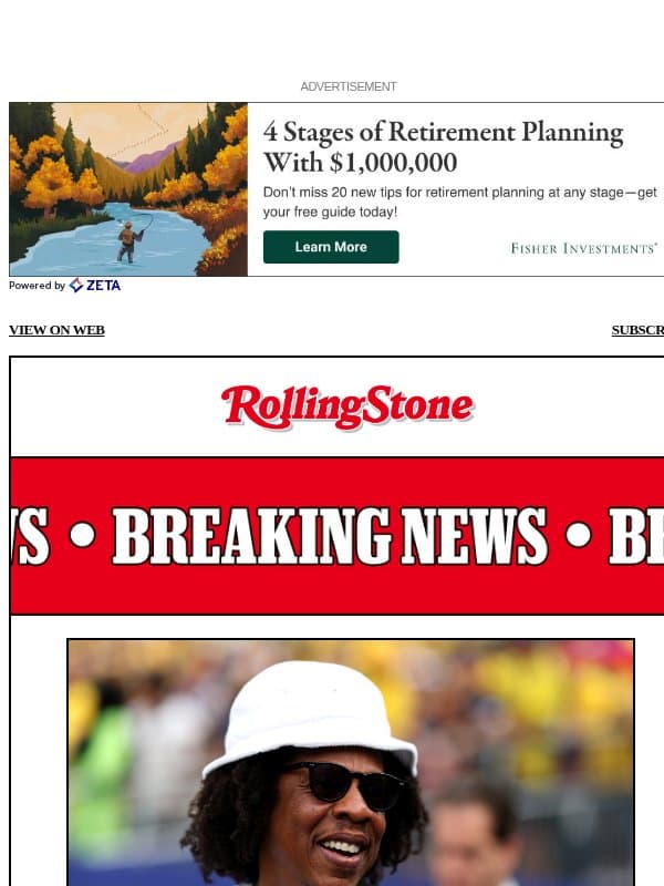 Jay-Z to Headline Super Bowl LXI Halftime Show email from Rolling Stone