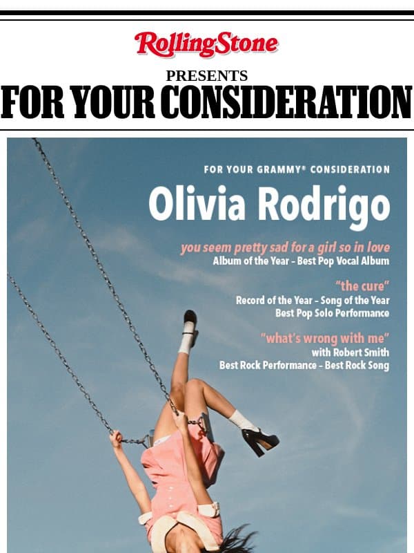 For Your Consideration: Olivia Rodrigo email from Rolling Stone
