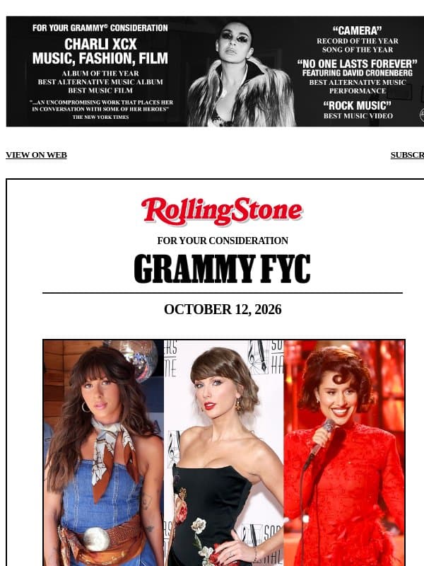Grammys 2027 Predictions: Record of the Year email from Rolling Stone