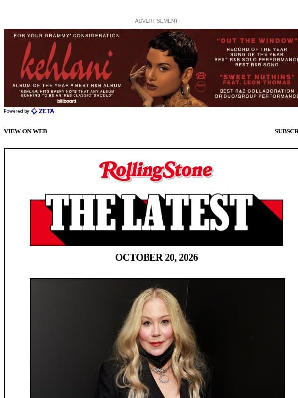 Christina Applegate Says She Was Misdiagnosed With Multiple Sclerosis email from Rolling Stone