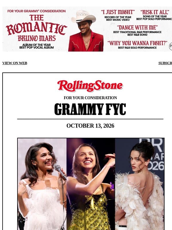 Grammys 2027 Predictions: Album of the Year email from Rolling Stone