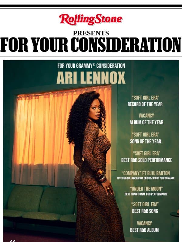FYC: Ari Lennox — Vacancy email from Rolling Stone