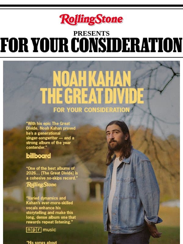 The Noah Kahan Phenomenon email from Rolling Stone