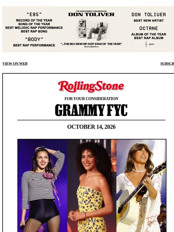 Grammys 2027 Predictions: Song of the Year email from Rolling Stone