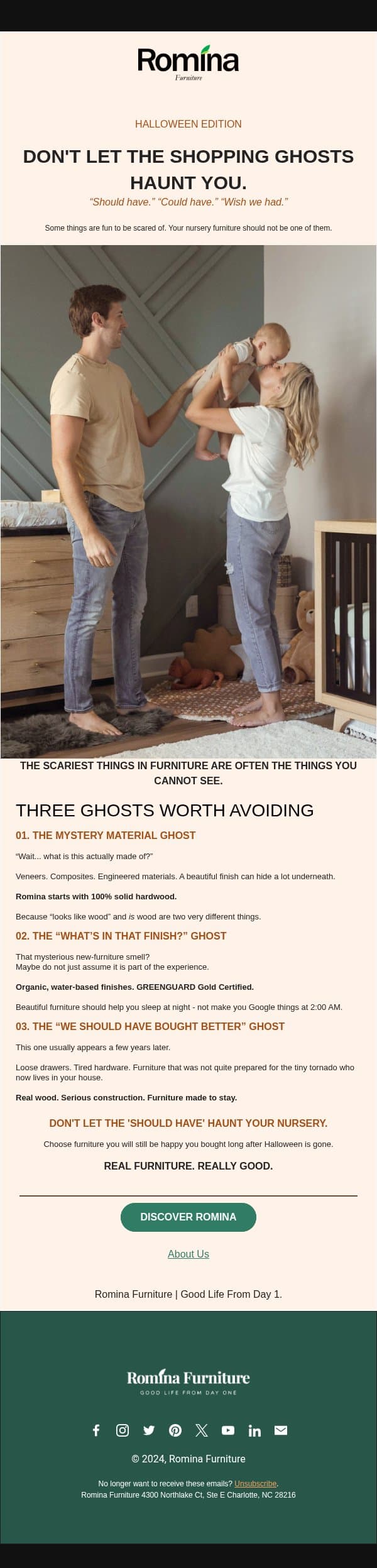 DON’T LET THE SHOPPING GHOSTS HAUNT YOU. 👻 email from Romina Furniture screenshot