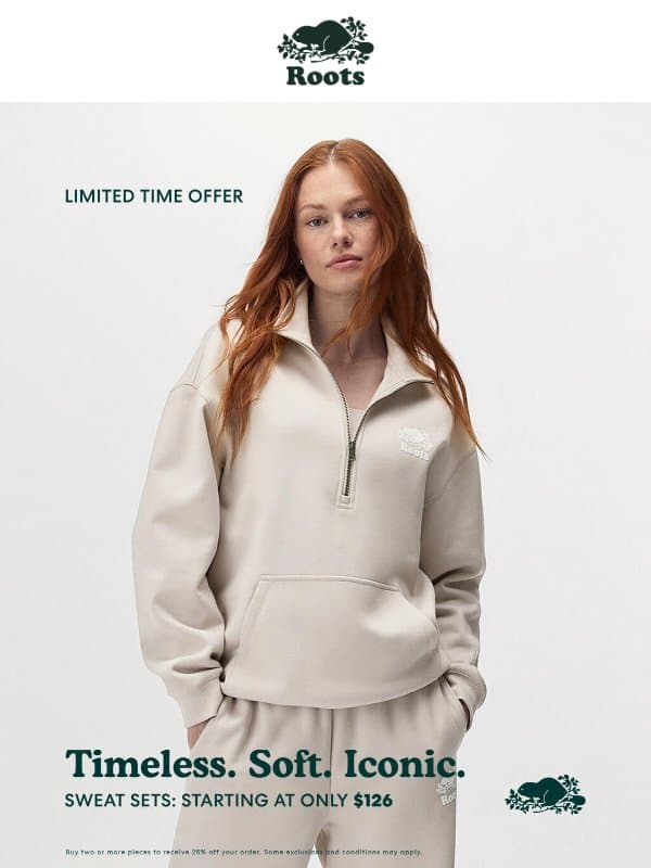 ON NOW: $126 for a Matching Sweat Set email from Roots
