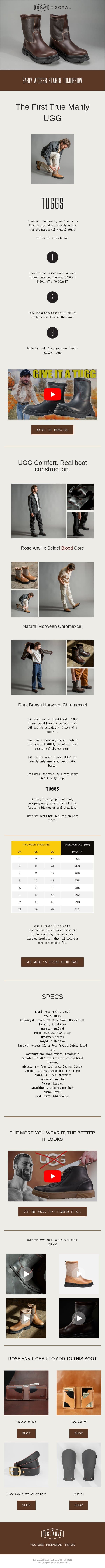 The First True Manly UGG drops Tomorrow πͺπ email from Rose Anvil screenshot