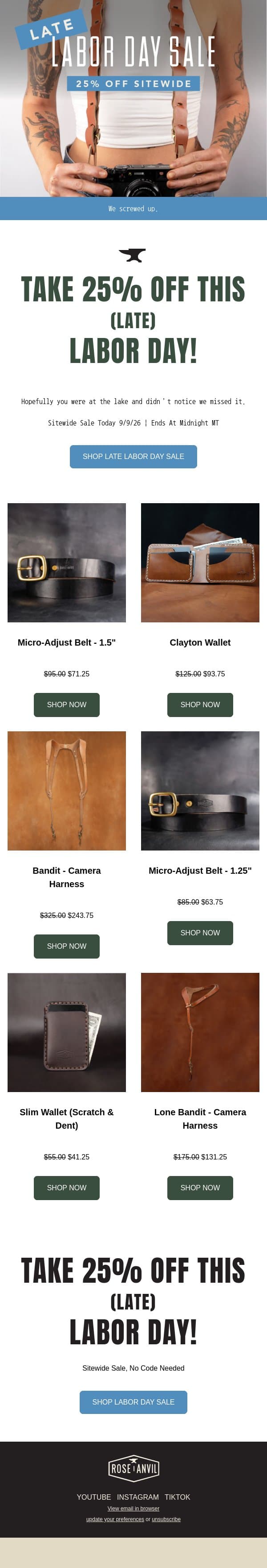 We forgot Labor Day Sale ๐บ๐ธ 25% OFF STARTS NOW email from Rose Anvil screenshot