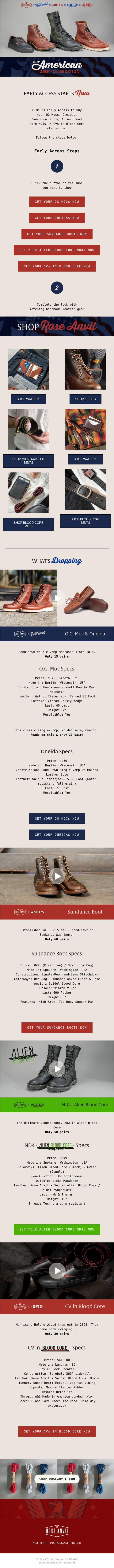Early Access starts now! β° 5 American Brands. 250 Years πΊπΈ email from Rose Anvil screenshot