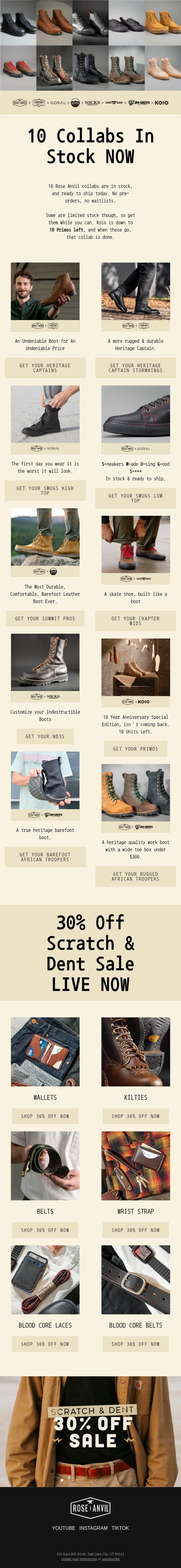 Top 10 Collabs. 8 Brands. ⏰ In stock now! email from Rose Anvil screenshot