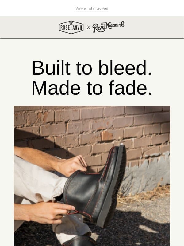 Discontinued by Russell for years. BACK TOMORROW! The Knock-A-Bout Blood Core Boot 🩸 email from Rose Anvil