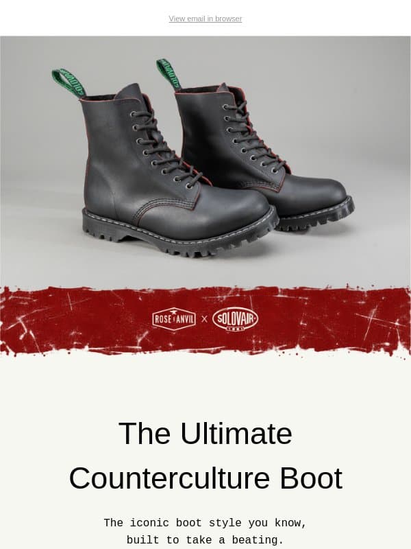 Rose Anvil x Solovair 8 Eye Derby Boot drops tomorrow in Blood Core 🩸 email from Rose Anvil