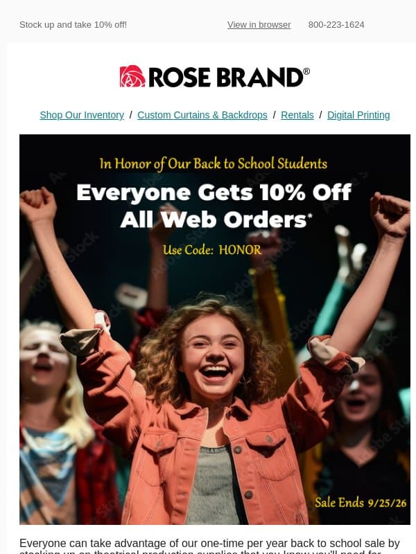 Get 10% Off Web Orders for a Limited Time email from Rose Brand