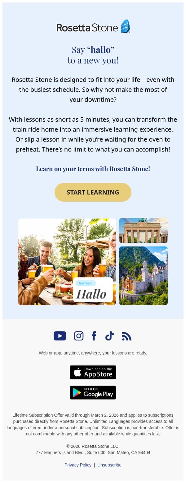 đź§ Transform your downtime email from Rosetta Stone screenshot