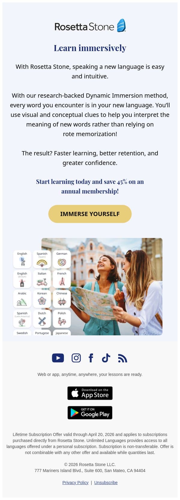 🌎 What’s immersive learning? email from Rosetta Stone screenshot