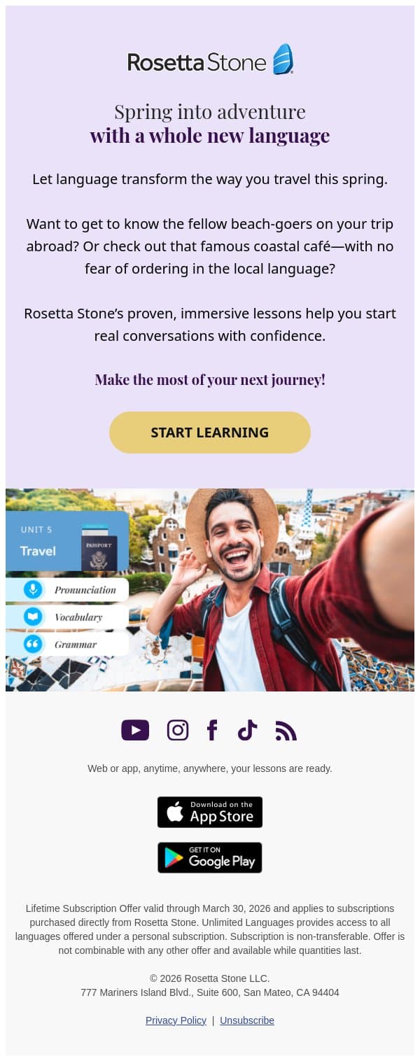 🌍 Travel with ease email from Rosetta Stone screenshot