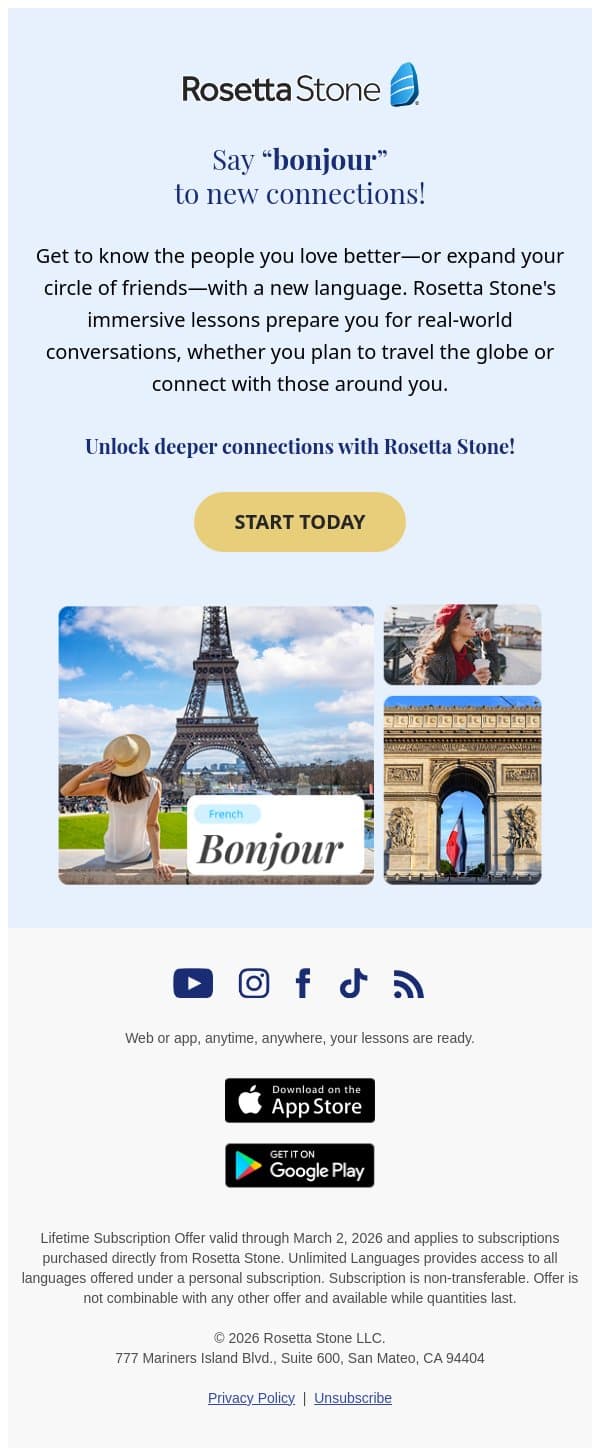 😌 New language, new you! email from Rosetta Stone screenshot