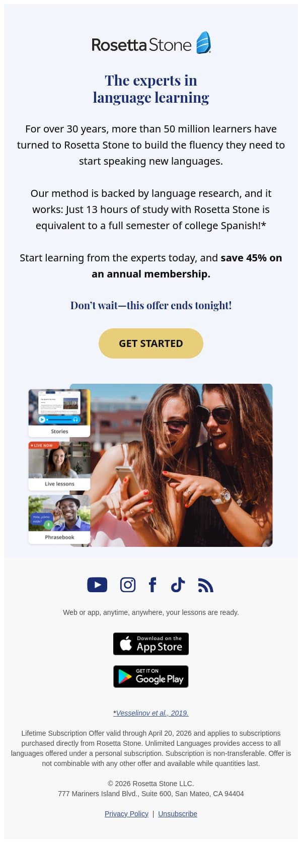 π€ Does Rosetta Stone work? email from Rosetta Stone screenshot