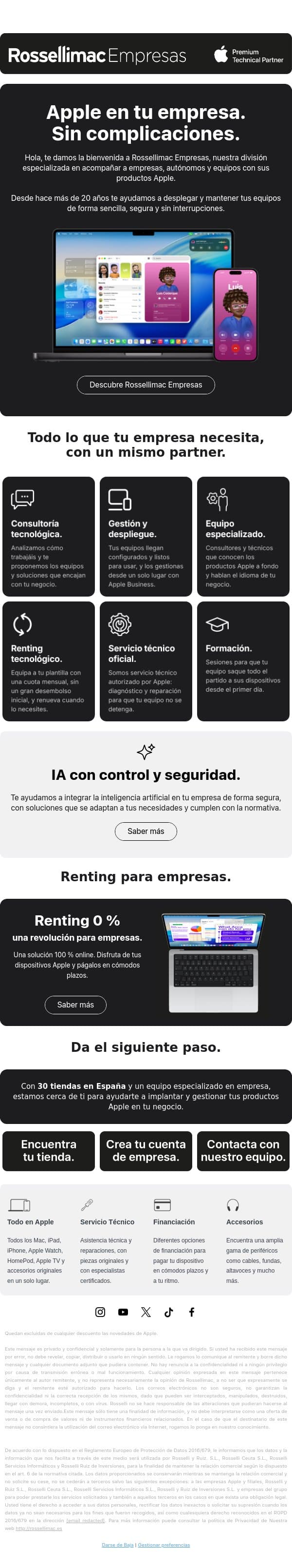 Rossellimac también es para empresas email from Rossellimac screenshot