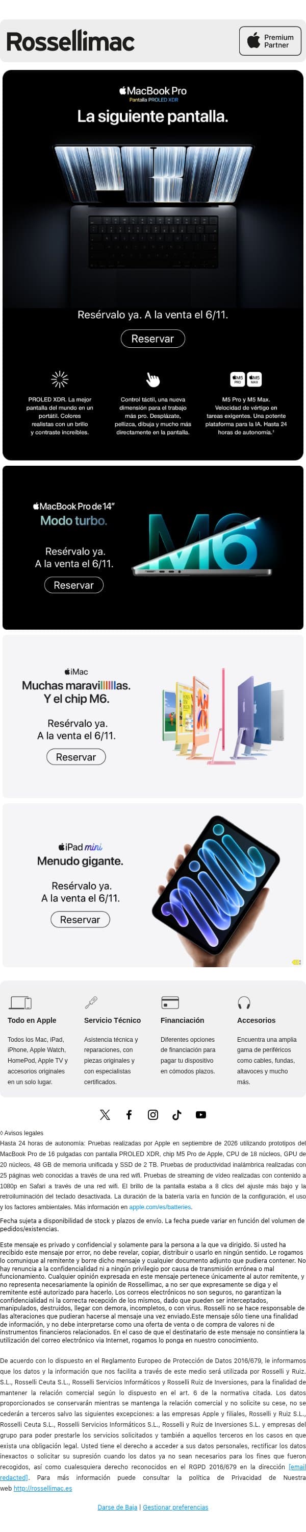 Reserva ya todas las novedades. A la venta el 6/11. email from Rossellimac screenshot