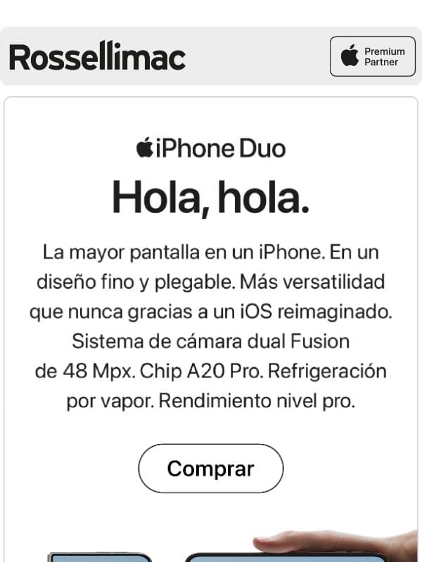 Ya a la venta el nuevo iPhone Duo. email from Rossellimac