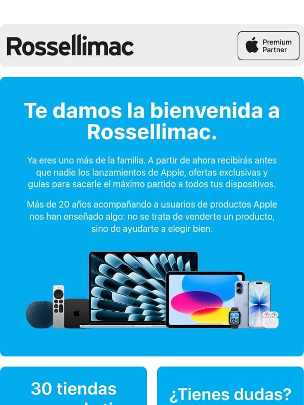 ¡Te damos la bienvenida a Rossellimac! email from Rossellimac