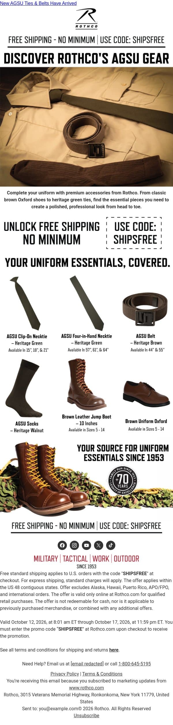 Your Uniform, Complete email from Rothco screenshot