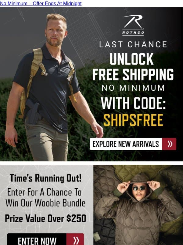 Your Free Shipping Window Is Closing email from Rothco