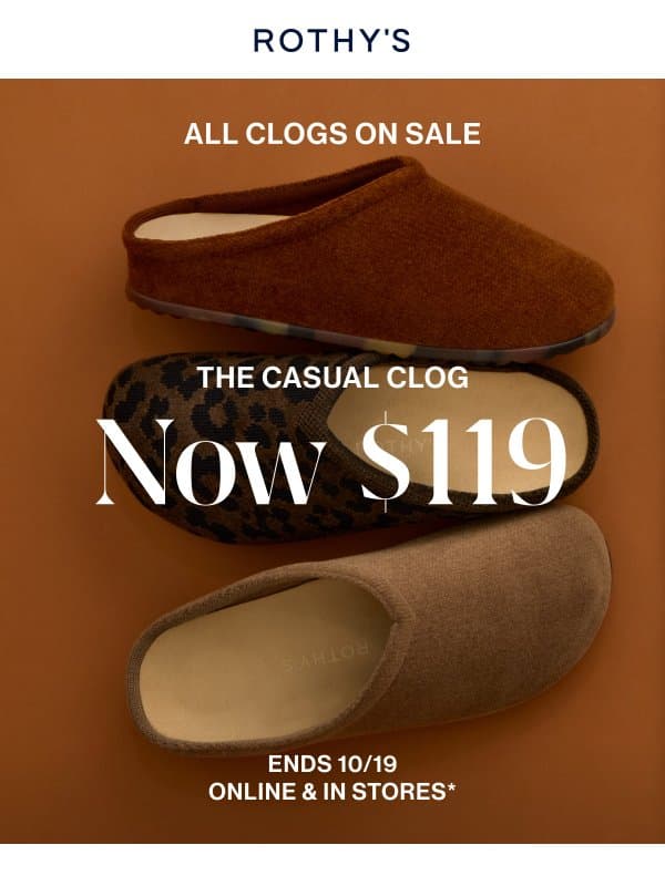 ReVelvet Casual Clogs? Also $119. email from Rothy's