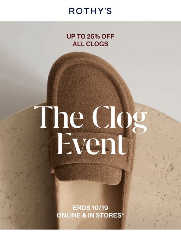 So many clogs. Up to 25% off. email from Rothy's