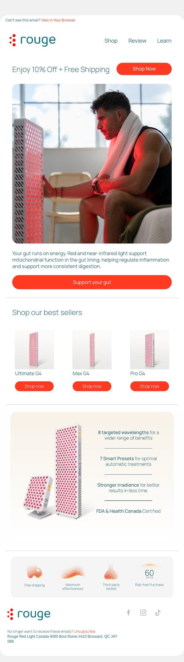 Your gut sets the baseline email from Rouge Nano screenshot