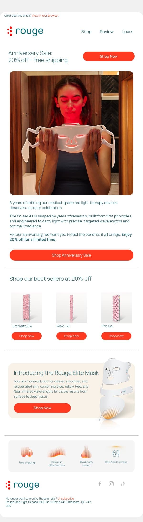 Celebrating a bit longer email from Rouge Nano screenshot