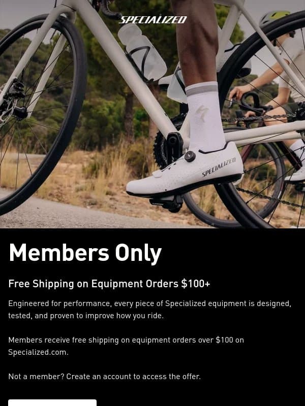 Free Shipping for Members on Equipment Orders $100+ email from Roval Components