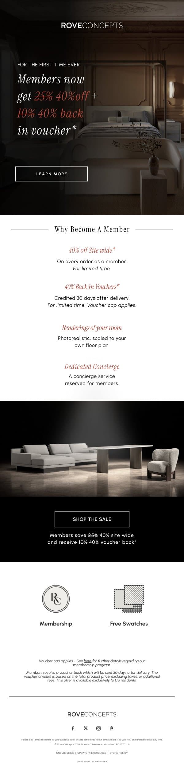 40% back in Voucher* for the First time! email from Rove Concepts screenshot